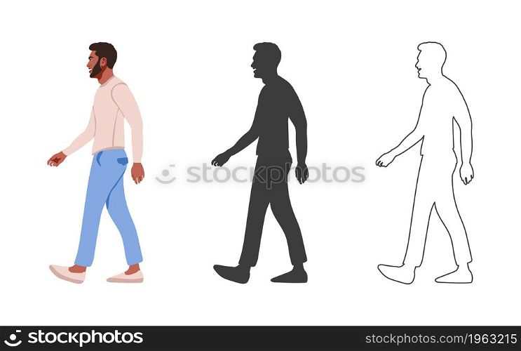 People. Walking guy. People drawn in a flat cartoon style. Vector illustration