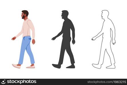 People. Walking guy. People drawn in a flat cartoon style. Vector illustration