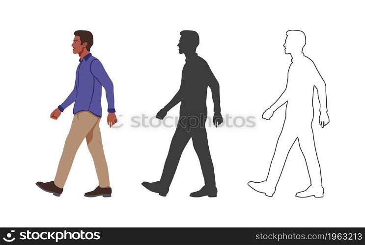 People. Walking Man. People drawn in a flat cartoon style. Vector illustration