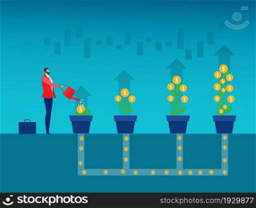 People watering money tree Successful business growth, income and investment concept.