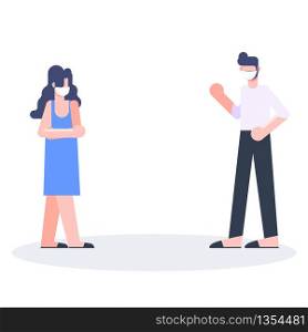 People wearing masks fight covid-19 coronavirus pandemic outbreak. Physical distancing concept. Health care and medical concept. Flat design abstract people vector illustration.