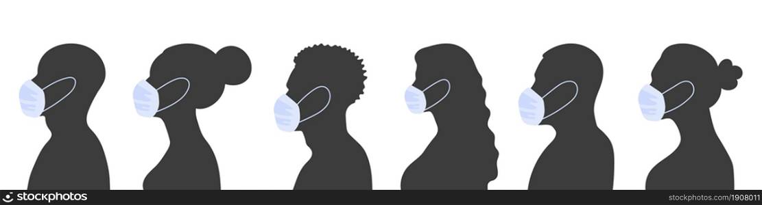 People wearing medical masks. Profiles of people in a flat style. Vector illustration