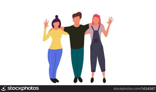 People welcoming greeting vector illustration. Happy man and woman business greeting hand concept. Isolated friendship office employee communication banner. Standing human partner crowd meeting