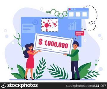 People winning grant for coronavirus research. One million dollars, prize, award flat vector illustration. Wealth, epidemic, financial success concept for banner, website design or landing web page