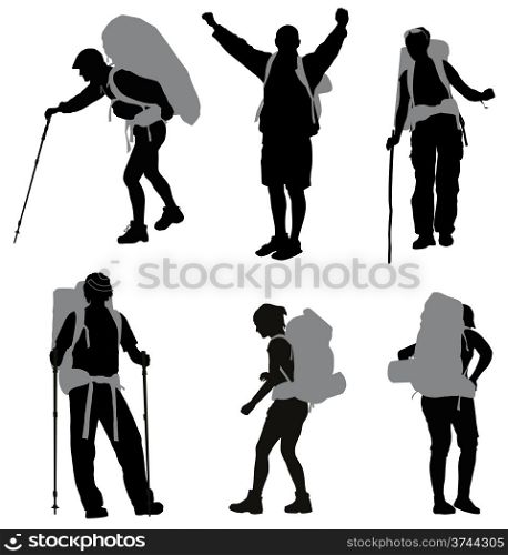 People with backpack vector silhouettes set
