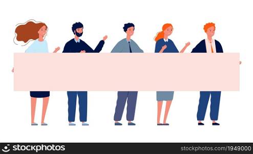 People with banner. Protest, demonstration crowd holding placard vector illustration. Activism meeting, angry demonstrate, revolution and manifestation with banner. People with banner. Protest, demonstration crowd holding placard vector illustration