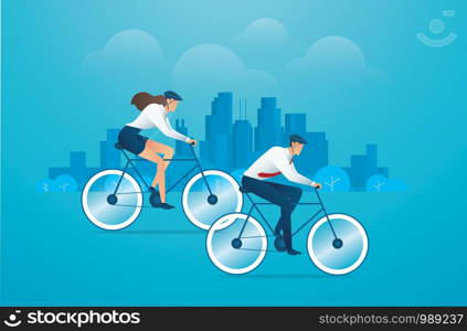 People with bikecycles park and city on background vector illustration EPS10