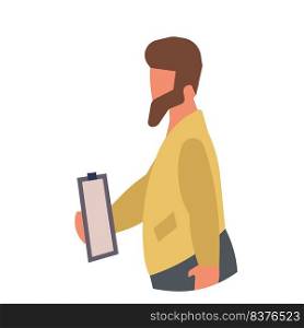 People with clipboard document vector illustration. Business checklist with character concept icon. Questionnaire work report and holding sign. Human with note board mark and happy avatar employee