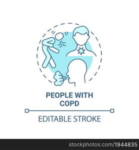 People with copd blue concept icon. Respiratory rehabilitation abstract idea thin line illustration. Chronic obstructive pulmonary disease. Vector isolated outline color drawing. Editable stroke. People with copd blue concept icon