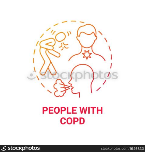 People with copd red gradient concept icon. Respiratory rehabilitation abstract idea thin line illustration. Chronic obstructive pulmonary disease. Vector isolated outline color drawing. People with copd red gradient concept icon