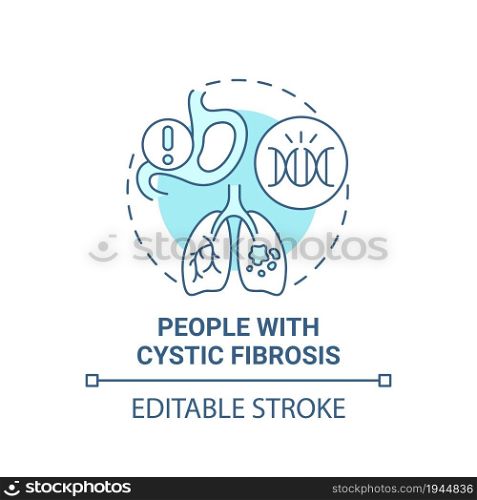 People with cystic fibrosis blue concept icon. Genetic respiratory illness abstract idea thin line illustration. Airway blocked with mucus. Vector isolated outline color drawing. Editable stroke. People with cystic fibrosis blue concept icon