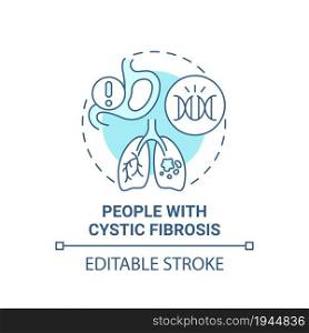 People with cystic fibrosis blue concept icon. Genetic respiratory illness abstract idea thin line illustration. Airway blocked with mucus. Vector isolated outline color drawing. Editable stroke. People with cystic fibrosis blue concept icon