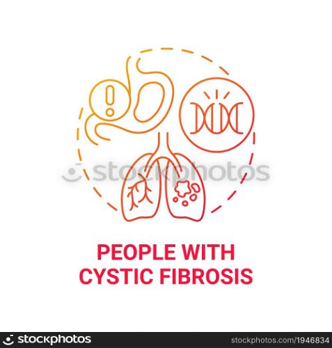 People with cystic fibrosis red gradient concept icon. Genetic respiratory illness abstract idea thin line illustration. Airway blocked with mucus. Vector isolated outline color drawing. People with cystic fibrosis red gradient concept icon