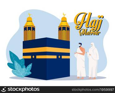 People with medical mask for islamic hajj pilgrimage illustration vector