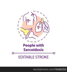 People with sarcoidosis concept icon. Pulmonary rehabilitation abstract idea thin line illustration. Lungs and skin bumps. Chronic disease. Vector isolated outline color drawing. Editable stroke. People with sarcoidosis concept icon
