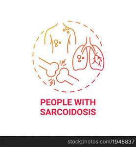 People with sarcoidsis red gradient concept icon. Pulmonary rehabilitation abstract idea thin line illustration. Lungs and skin bumps. Chronic disease. Vector isolated outline color drawing. People with sarcoidsis red gradient concept icon