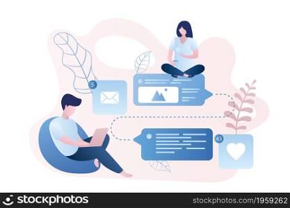 People with smart gadgets,online talking and chatting,social network,trendy style vector illustration