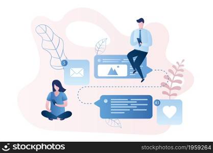 People with smart gadgets,online talking and chatting,social network,trendy style vector illustration