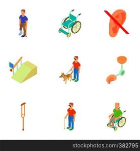 People with special needs opportunities icons set. Cartoon illustration of 9 people with special needs opportunities vector icons for web. People with special needs opportunities icons set
