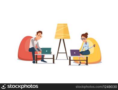 People Work in Office. Happy Worker in Workplace. Office Fun. Corporate Culture in Company. Cheerful Working Day. Smiling People at Work. Happy Office Workers. Vector Flat Illustration.. People Work in Office. Vector Illustration.
