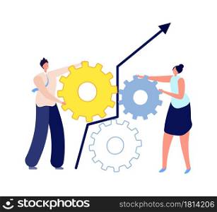 People work together. Gender collaboration, man woman successful business partnership. Teamwork vector illustration. Woman and man team communication in company together. People work together. Gender collaboration, man woman successful business partnership. Teamwork vector illustration