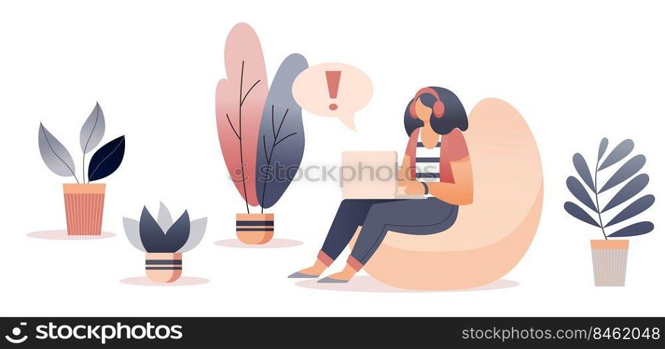 People working at home office, Flat style cartoon faceless character. Lifestyle, self isolation, freelance, pandemic concept. Minimal vector illustration set.. Flat style cartoon faceless character working at home office