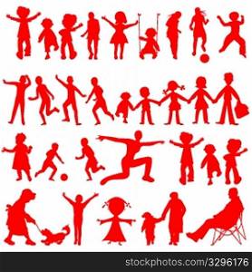 peoples red silhouettes isolated on white background, abstract art illustration