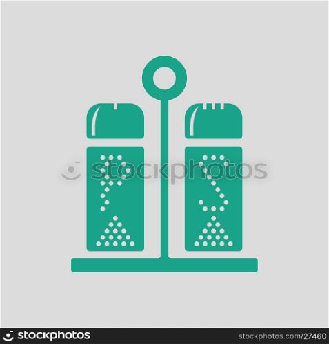 Pepper and salt icon. Gray background with green. Vector illustration.