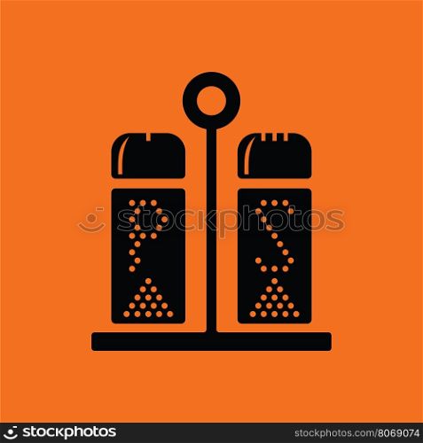 Pepper and salt icon. Orange background with black. Vector illustration.