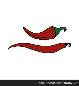 Pepper chili - mexican traditional vegetable. Hand drawn sketch doodle. Vector color illustration for menu, poster, web and package design. Isolated on white background.