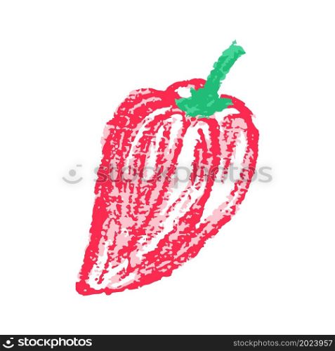Pepper. Icon in hand draw style. Drawing with wax crayons, colored chalk, children&rsquo;s creativity. Vector illustration. Sign, symbol, pin, sticker. Icon in hand draw style. Drawing with wax crayons, children&rsquo;s creativity