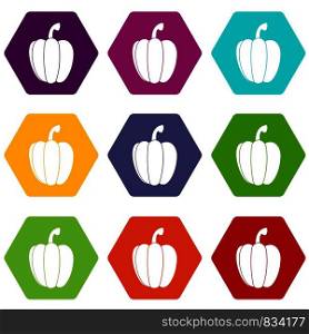 Pepper icon set many color hexahedron isolated on white vector illustration. Pepper icon set color hexahedron