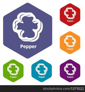 Pepper icons vector colorful hexahedron set collection isolated on white. Pepper icons vector hexahedron