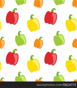 Pepper. Illustration Seamless Pattern with Colorful Bell Peppers - Vector