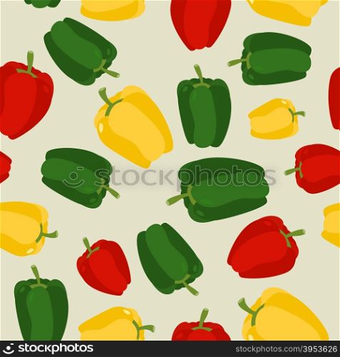 Pepper seamless pattern. Vegetable vector background ripe sweet pepper&#xA;