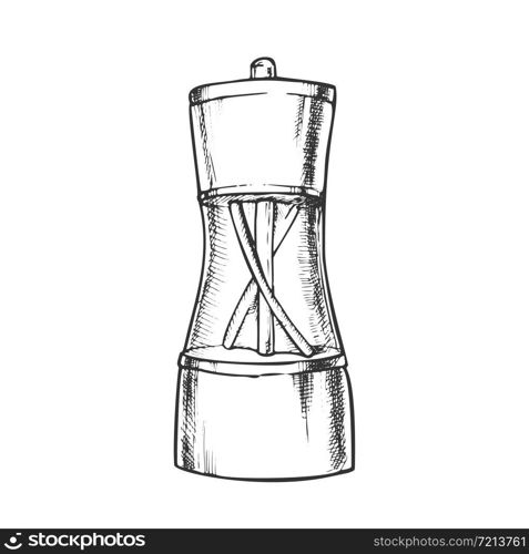 Pepper Spice Mill Kitchenware Monochrome Vector. Glass And Metallic Kitchen Accessory Salt Mill. Culinary Equipment Engraving Template Hand Drawn In Vintage Style Black And White Illustration. Pepper Spice Mill Kitchenware Monochrome Vector