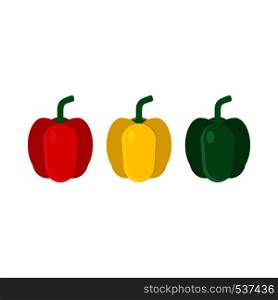 Pepper vegetarian ingredient set red, green, Yellow vector icon top view. Nature food illustration restaurant