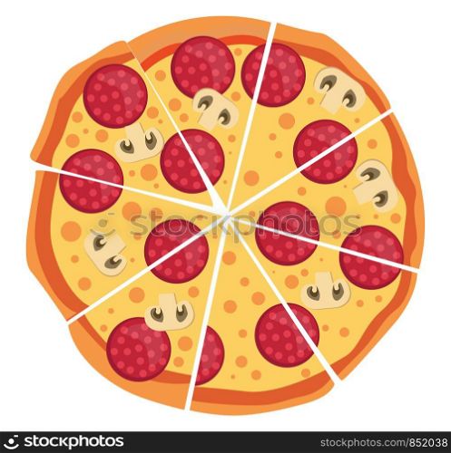 Pepperoni and mushroom pizza illustration vector on white background