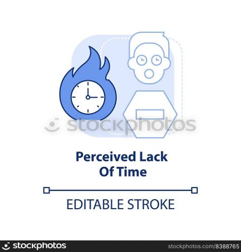 Perceived lack of time light blue concept icon. Barrier to change management abstract idea thin line illustration. Isolated outline drawing. Editable stroke. Arial, Myriad Pro-Bold fonts used. Perceived lack of time light blue concept icon