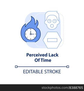 Perceived lack of time light blue concept icon. Barrier to change management abstract idea thin line illustration. Isolated outline drawing. Editable stroke. Arial, Myriad Pro-Bold fonts used. Perceived lack of time light blue concept icon