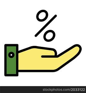 Percent and hand icon. Outline percent and hand vector icon color flat isolated. Percent and hand icon color outline vector