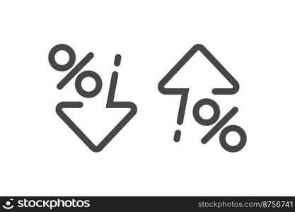 Percent down and up in line style. Concept of icons procent low and high. Vector illustration. Percent down and up in line style. Concept of icons procent low and high. Vector
