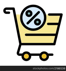Percent sale shop cart icon. Outline percent sale shop cart vector icon color flat isolated. Percent sale shop cart icon color outline vector