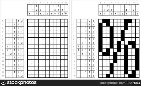 Percent Sign Icon Nonogram Pixel Art, %, Per Cent Sign,Percentage, Ratio As A Fraction Of 100 Vector Art Illustration, Logic Puzzle Game Griddlers, Pic-A-Pix, Picture Paint By Numbers, Picross