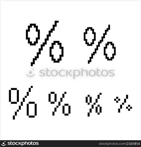 Percent Sign Icon Pixel Art, Percentage Icon, Per Cent Sign, Mathematics Sign, Number, Ratio As A Fraction Of 100 Vector Art Illustration, Digital Pixelated Form