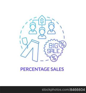 Percentage sales blue gradient concept icon. Product price reduction. Sales increasing. Type of discounts abstract idea thin line illustration. Isolated outline drawing. Myriad Pro-Bold font used. Percentage sales blue gradient concept icon