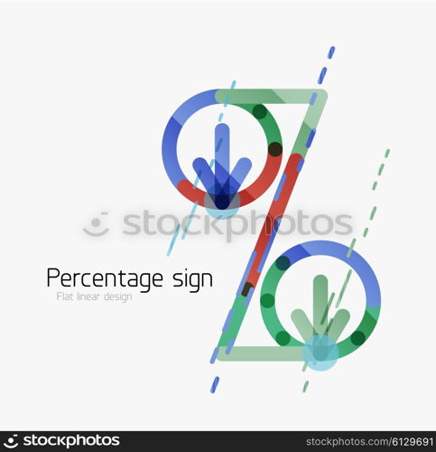 Percentage sign background. Percentage sign background. Linear outline style made of overlapping multicolored line elements