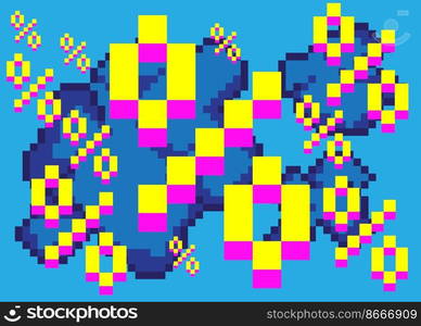 Percentage Sign. Pixelated word with geometric graphic background. Vector cartoon illustration.