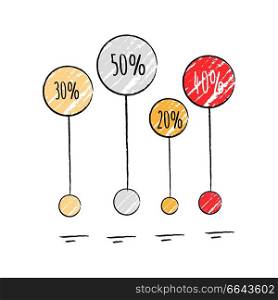 Percentage visualization icon with colorful different sized spheres that represent ratio. Vector illustration with diagram isolated on white background. Percentage Visualization Icon Vector Illustration