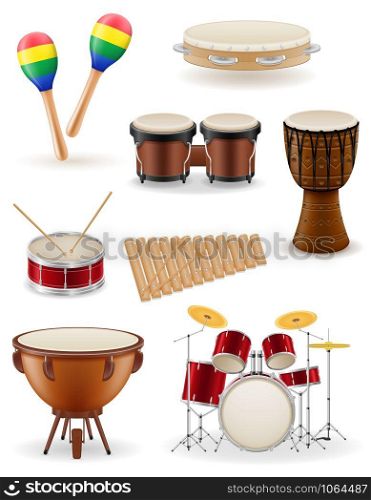 percussion musical instruments set icons stock vector illustration isolated on white background